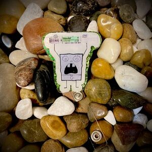 Handmade Cartoon Badge Reel with Green Glitter Border